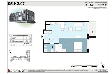 Rzut - Mieszkanie na sprzedaż 2 pokoje o powierzchni 48,59 m² - numer 05.K2.07 w Langiewicza 37