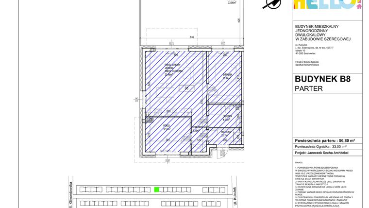 Rzut - Mieszkanie na sprzedaż 3 pokoje o powierzchni 56,8 m² - numer B8.1 w HELLO! KUKUŁKI bud. B