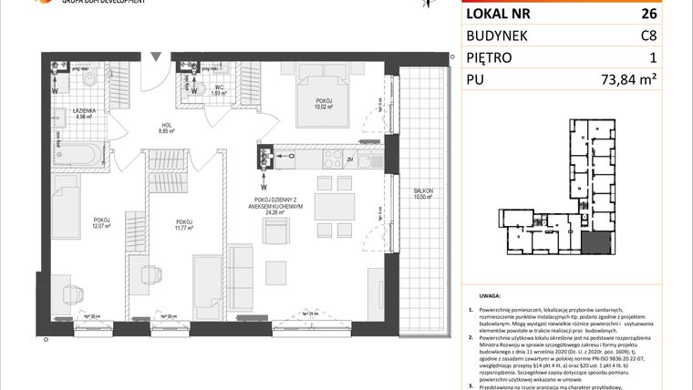 Rzut - Mieszkanie na sprzedaż 4 pokoje o powierzchni 73,84 m² - numer C8.26 w Konstelacja etap IV