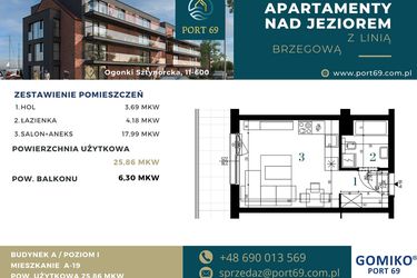 Rzut - Mieszkanie na sprzedaż 1 pokój o powierzchni 25,86 m² - numer A-19 w Port 69