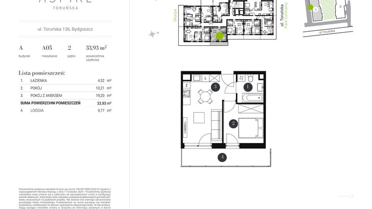 Rzut - Mieszkanie na sprzedaż 2 pokoje o powierzchni 33,93 m² - numer A.5 w Aspire