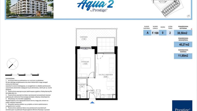 Rzut - Mieszkanie na sprzedaż 2 pokoje o powierzchni 38,5 m² - numer F.108 w Bel Mare (Międzyzdroje)