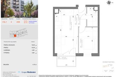 Rzut - Mieszkanie na sprzedaż 2 pokoje o powierzchni 38,78 m² - numer I-A55 w Industria etap I-A