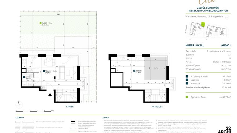 Rzut - Mieszkanie na sprzedaż 1 pokój o powierzchni 62,64 m² - numer AB0001 w Viva Cité 2