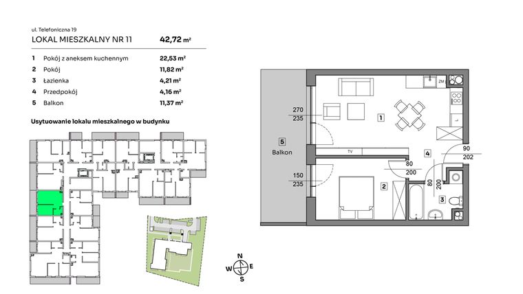 Rzut - Mieszkanie na sprzedaż 2 pokoje o powierzchni 42,72 m² - numer 11 w Nova Radiostacja