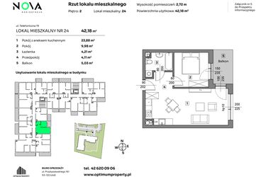 Rzut - Mieszkanie na sprzedaż 2 pokoje o powierzchni 42,18 m² - numer 24 w Nova Radiostacja