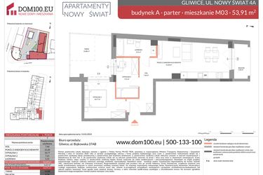 Rzut - Mieszkanie na sprzedaż 3 pokoje o powierzchni 53,91 m² - numer M03 w Apartamenty Nowy Świat