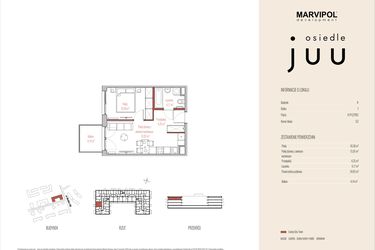 Rzut - Mieszkanie na sprzedaż 2 pokoje o powierzchni 34,85 m² - numer A.M052 w Osiedle Juu