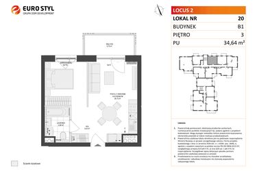 Rzut - Mieszkanie na sprzedaż 1 pokój o powierzchni 34,64 m² - numer 20 w Locus 2