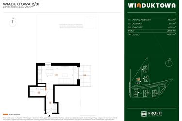 Rzut - Mieszkanie na sprzedaż 1 pokój o powierzchni 29,59 m² - numer 13.01 w Wiaduktowa