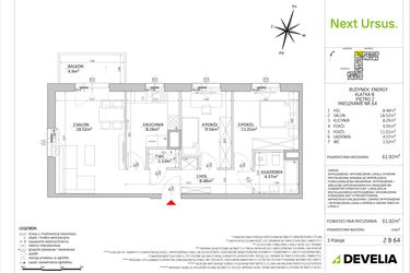 Rzut - Mieszkanie na sprzedaż 3 pokoje o powierzchni 61,91 m² - numer EN/2 B 64 w Next Ursus