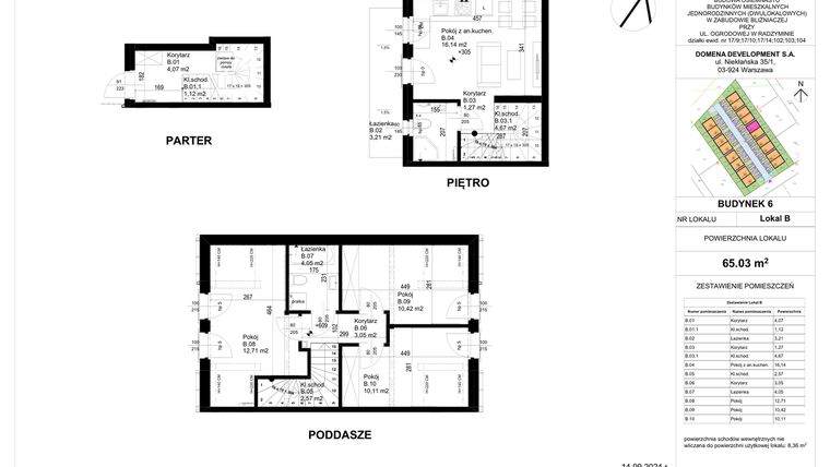Rzut - Mieszkanie na sprzedaż 4 pokoje o powierzchni 65,03 m² - numer 6B w Osiedle Ogrodowa