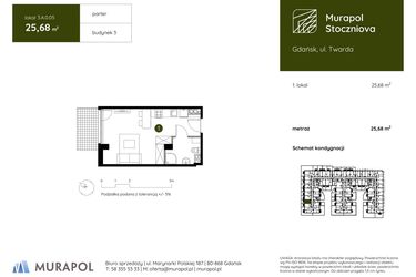Rzut - Mieszkanie na sprzedaż 1 pokój o powierzchni 25,68 m² - numer 3.A.0.05 w Murapol Stoczniova