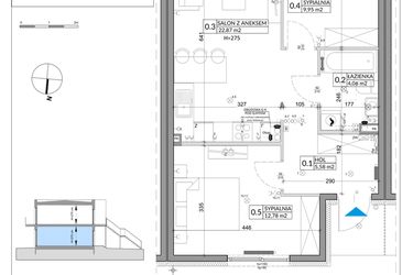 Rzut - Mieszkanie na sprzedaż 3 pokoje o powierzchni 57,39 m² - numer 59A w Osiedle Młodych etap IX