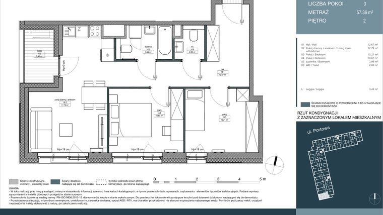 Rzut - Mieszkanie na sprzedaż 3 pokoje o powierzchni 57,36 m² - numer 16 w Portowa Zabłocie