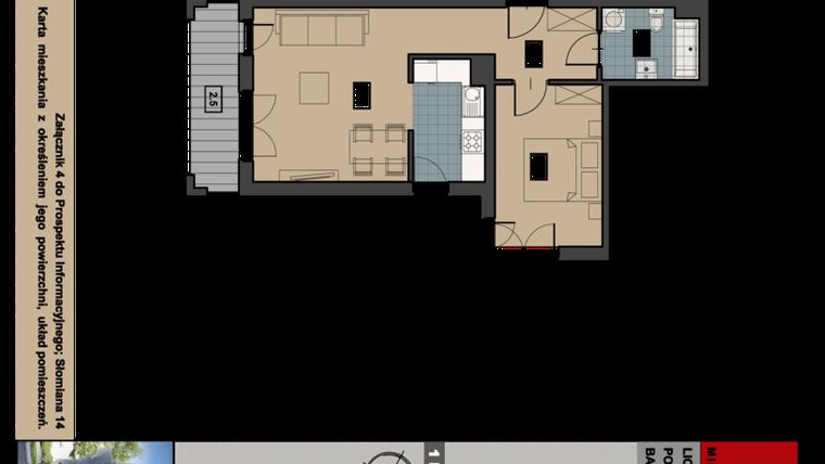Rzut - Mieszkanie na sprzedaż 2 pokoje o powierzchni 45,74 m² - numer 5 w Apartamenty Słomiana 14