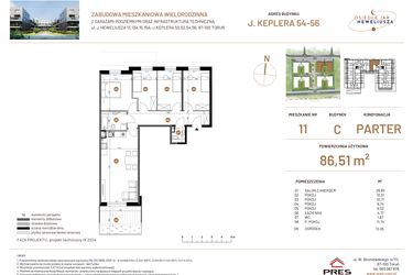Rzut - Mieszkanie na sprzedaż 5 pokoi o powierzchni 86,51 m² - numer JAR-III-C-LM-M11 w Osiedle JAR Heweliusza etap III