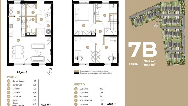 Rzut - Dom na sprzedaż 4 pokoje o powierzchni 96,4 m² - numer 7B w Kasprowicza 4
