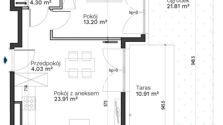 Rzut - Mieszkanie na sprzedaż 2 pokoje o powierzchni 45,44 m² - numer C-6 w Destino