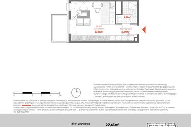 Rzut - Mieszkanie na sprzedaż 1 pokój o powierzchni 29,63 m² - numer F.04.07 w Pierwsza Dzielnica - etap III