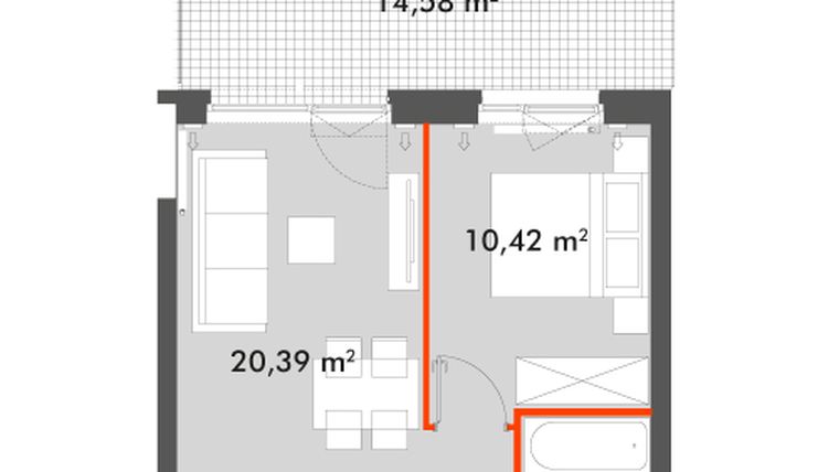 Rzut - Mieszkanie na sprzedaż 2 pokoje o powierzchni 39,43 m² - numer F1.C.01.02 w Splot Wola