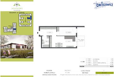 Rzut - Mieszkanie na sprzedaż 2 pokoje o powierzchni 45,13 m² - numer H.1.M4 w Jaśminowe Wzgórze - etap II