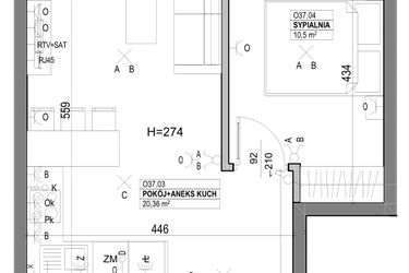 Rzut - Mieszkanie na sprzedaż 2 pokoje o powierzchni 39,69 m² - numer O37 w Miasto Ogród 6 - OSLO i SZTOKHOLM
