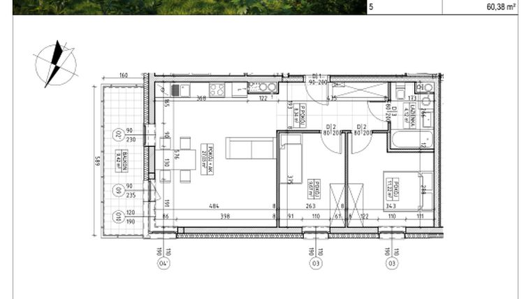 Rzut - Mieszkanie na sprzedaż 3 pokoje o powierzchni 60,38 m² - numer C5.03.48 w Osiedle Panorama Wiślana Etap IV - budynek C5