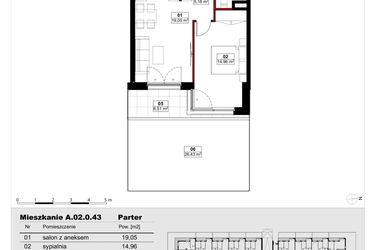 Rzut - Mieszkanie na sprzedaż 2 pokoje o powierzchni 43,78 m² - numer A02.0.43 w Skwer Witosa