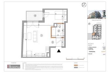 Rzut - Mieszkanie na sprzedaż 1 pokój o powierzchni 43,07 m² - numer A4/14 w 5th Avenue Apartments
