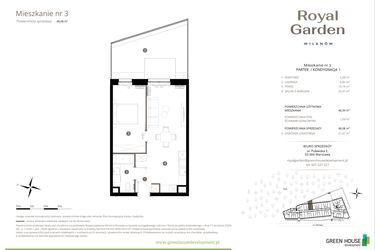 Rzut - Mieszkanie na sprzedaż 2 pokoje o powierzchni 46,99 m² - numer M.03 w Royal Garden Wilanów