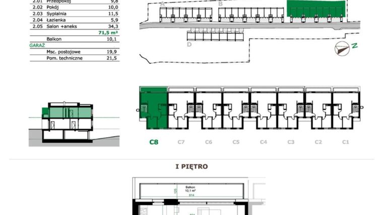 Rzut - Mieszkanie na sprzedaż 3 pokoje o powierzchni 71,5 m² - numer C8.2 w Dębowe Zacisze