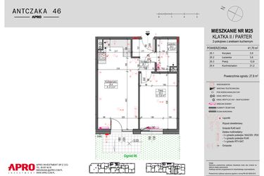 Rzut - Mieszkanie na sprzedaż 2 pokoje o powierzchni 41,7 m² - numer 25 w Antczaka 46