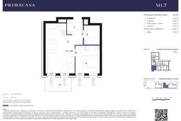 Rzut - Mieszkanie na sprzedaż 2 pokoje o powierzchni 35,39 m² - numer B2 – M1.7 w Primacasa