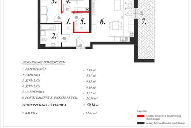 Rzut - Mieszkanie na sprzedaż 3 pokoje o powierzchni 59,18 m² - numer 11 w Enklawa Milanówek