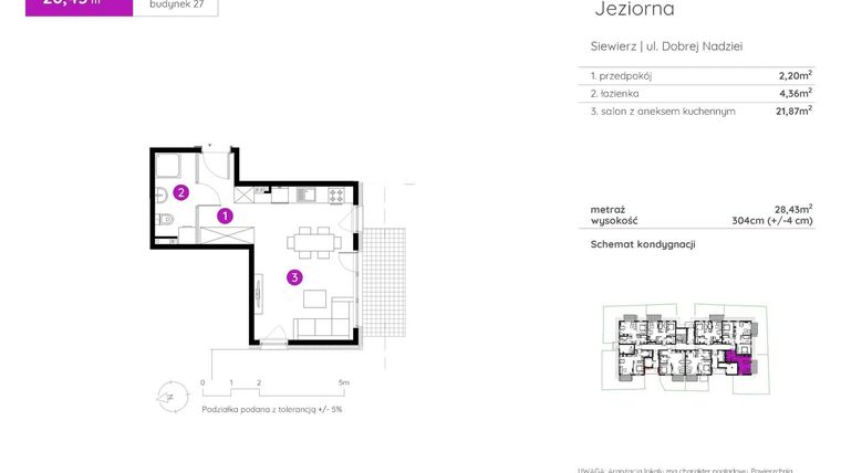 Rzut - Mieszkanie na sprzedaż 1 pokój o powierzchni 28,43 m² - numer 27.A.0.3 w Murapol Siewierz Jeziorna bud. 27 i 28