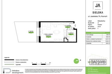 Rzut - Mieszkanie na sprzedaż 1 pokój o powierzchni 33,49 m² - numer A.1.4 w JA_SIELSKA V