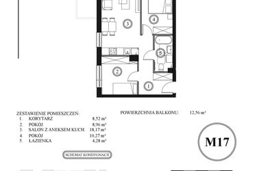 Rzut - Mieszkanie na sprzedaż 3 pokoje o powierzchni 50,19 m² - numer 17 w Młody Straszyn Park VI - bud. A