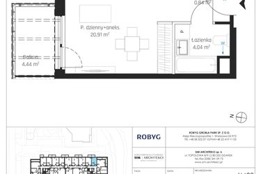 Rzut - Mieszkanie na sprzedaż 1 pokój o powierzchni 25,79 m² - numer I.6M22 w Nadmotławie Apartments etap I
