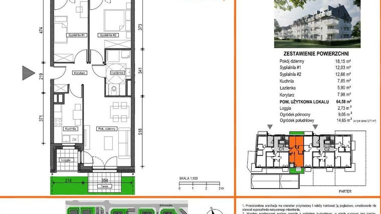 Rzut - Mieszkanie na sprzedaż 3 pokoje o powierzchni 64,58 m² - numer C1/M01/0P w Zielony Brochów 7