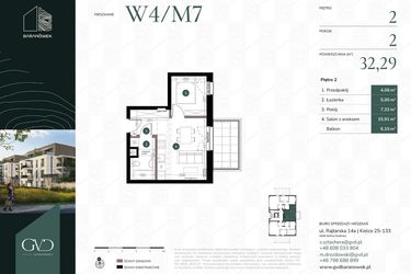 Rzut - Mieszkanie na sprzedaż 2 pokoje o powierzchni 32,29 m² - numer W4/07 w Baranówek