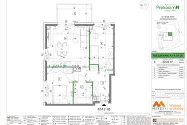 Rzut - Mieszkanie na sprzedaż 3 pokoje o powierzchni 60,15 m² - numer F2-A.01.05 w Kameralny Prokocim 2
