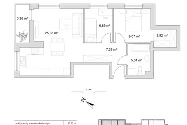 Rzut - Mieszkanie na sprzedaż 3 pokoje o powierzchni 56,54 m² - numer 8.14 w Vela Park
