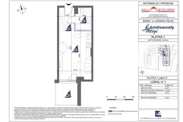 Rzut - Mieszkanie na sprzedaż 1 pokój o powierzchni 29,49 m² - numer 1 w Apartamenty Teligi