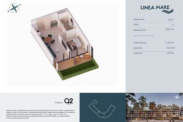Rzut - Mieszkanie na sprzedaż 2 pokoje o powierzchni 36,65 m² - numer 0.A24 w Linea Mare - apartamenty inwestycyjne