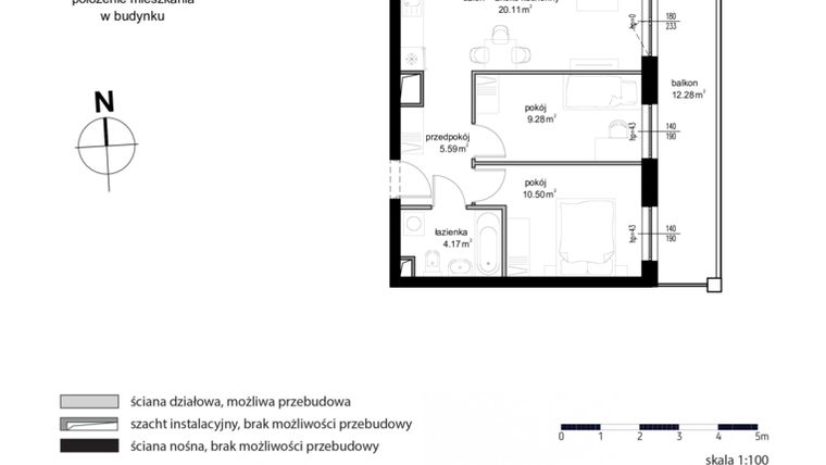 Rzut - Mieszkanie na sprzedaż 3 pokoje o powierzchni 49,65 m² - numer M 88 w Kwietny Ogród