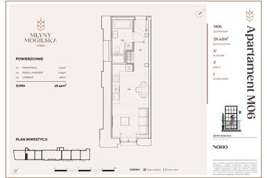 Rzut - Mieszkanie na sprzedaż 1 pokój o powierzchni 28,42 m² - numer C.6 w Młyny Mogilska