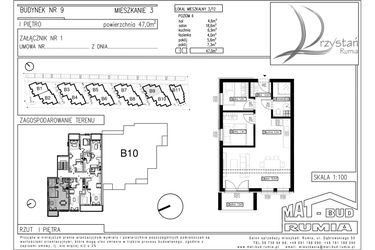 Rzut - Mieszkanie na sprzedaż 3 pokoje o powierzchni 47 m² - numer B9M3 w Przystań Rumia