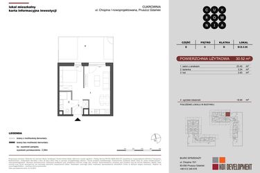 Rzut - Mieszkanie na sprzedaż 1 pokój o powierzchni 30,52 m² - numer M.B.0.006 w CUKROWNIA