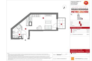 Rzut - Mieszkanie na sprzedaż 1 pokój o powierzchni 34,46 m² - numer A.2 w Dzielnica Mieszkaniowa Metro Zachód - etap 6